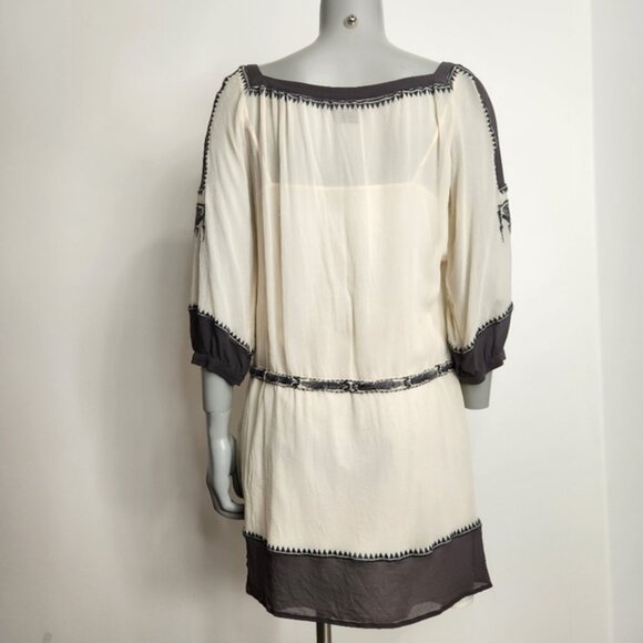 Club Monaco Silk Embroidered 3/4 Sleeve Boho Mini Dress Size 6 - Picture 10 of 15